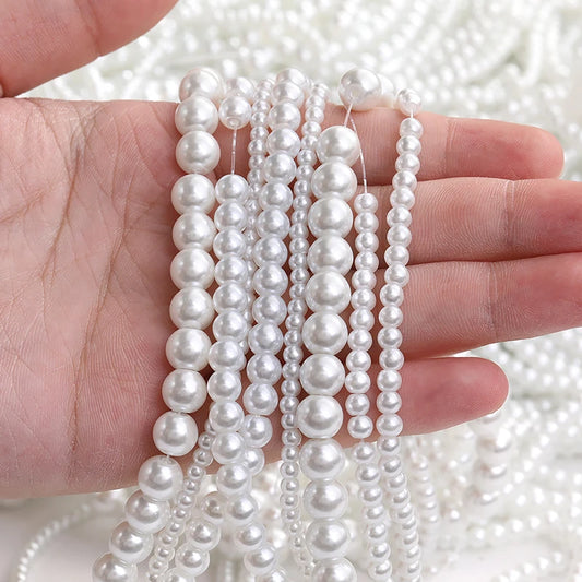Acmore Crystal 3mm/4mm/6mm/8mm White Glass Imitation Pearl Beads with Hole ABS Loose Beads for Jewelry Making  Decoration Accessories