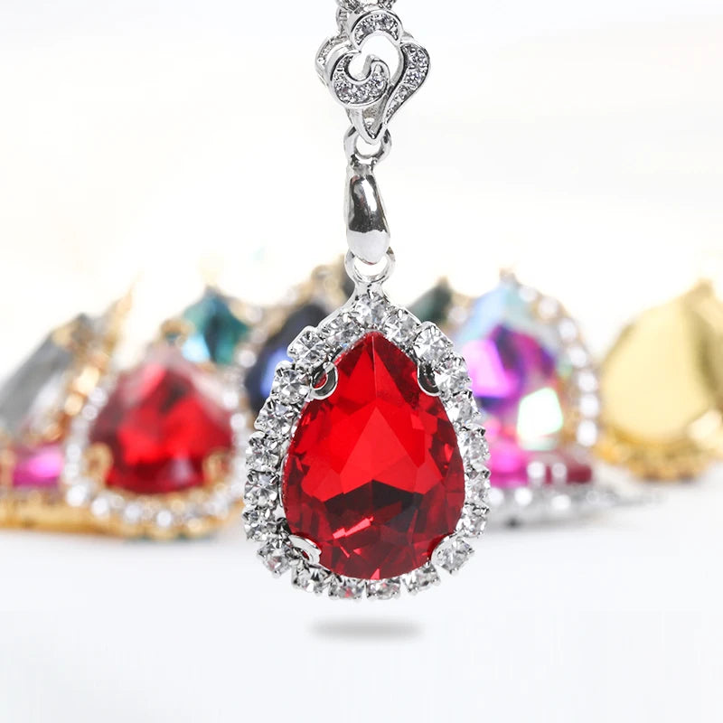 Acmore Crystal Drop Shape Crystal Stone Sewing on Golden/white K Claw Setting Pendant Necklace Strass Rhinestone Crafts