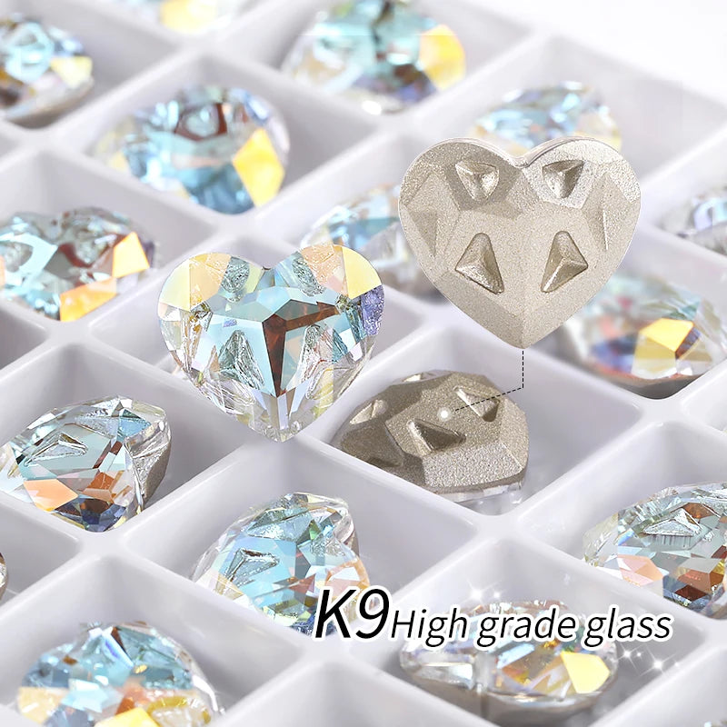 Acmore Crystal New Design Heart Shape K9 Glass Beads Point Back Fancy Loose Rhinestone for Clothing Accessories Wedding Dress
