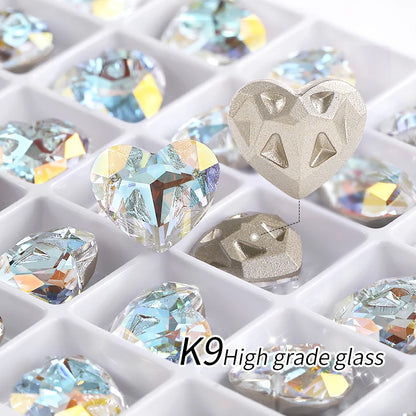 Acmore Crystal New Design Heart Shape K9 Glass Beads Point Back Fancy Loose Rhinestone for Clothing Accessories Wedding Dress