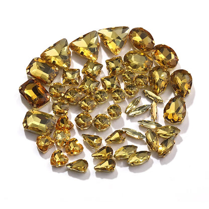 Acmore Crystal Factory Sale Mixed Shapes Crystal Glass Sew on Rhinestone With Gold Claw for DIY Jewelry Hair Clips Wedding Dress