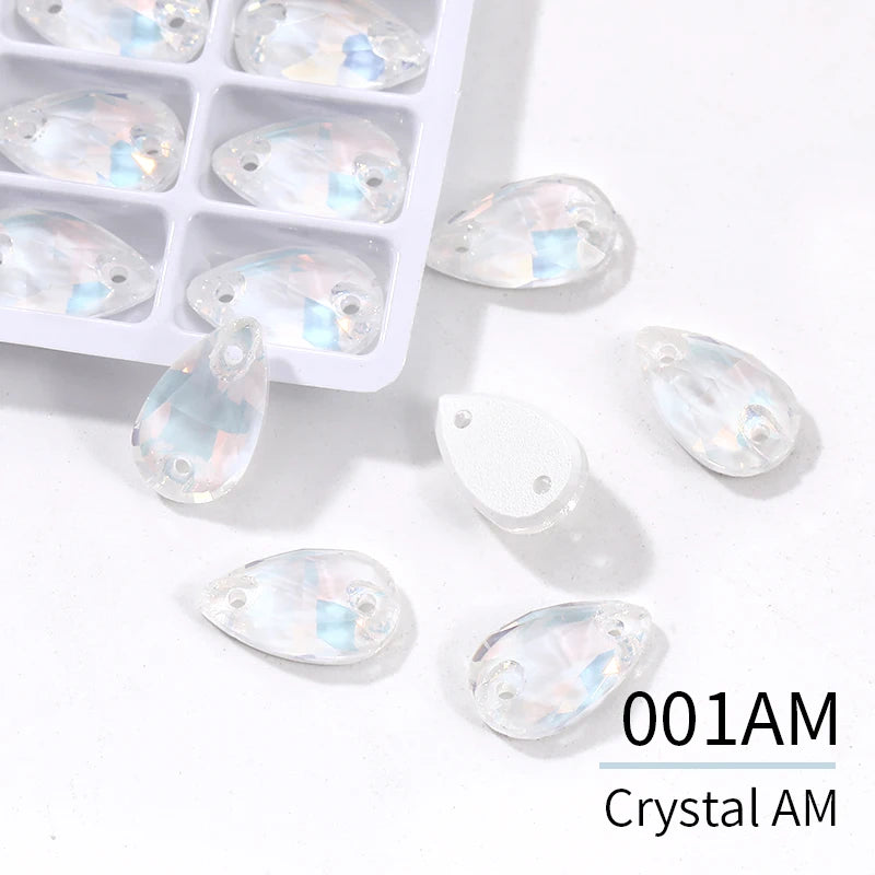 Acmore Crystal Drop Shape New  Color Series Crystal Flatback Sew on Rhinestone for Garment Shoes Bag Decoration