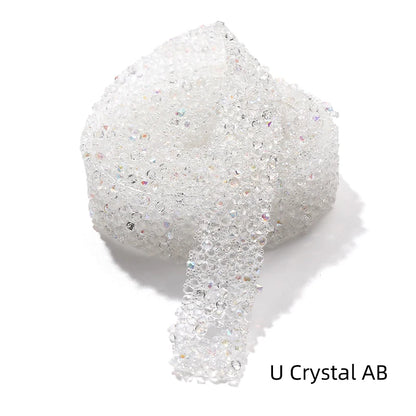 Acmore Crystal High Quality 1.2cm Trim Strass Chain Resin Crystal AB Hot Fix Rhinestones DIY Belt Wedding Dress Garment Craft
