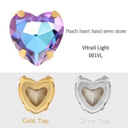 Crystal Ab Color Heart Shape Sewing Rhinestones With Golden Silver Claw Setting Peach Heart Hollow Claw Rhinestone