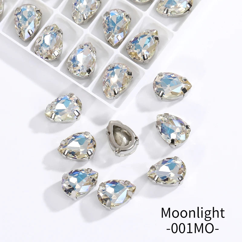 Acmore Crystal Crystals Rhinestone With Claw Strass Gems Sew on Rhinestone Drop Shape Crystal Fancy Stone With Claw for Garment