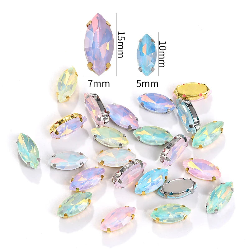 Acmore Crystal High Quality Horse Eye Navette Shape Color Stone With Four Claws Sew on Glass Rhinestones DIY Garment Accessories