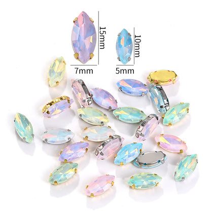Acmore Crystal High Quality Horse Eye Navette Shape Color Stone With Four Claws Sew on Glass Rhinestones DIY Garment Accessories