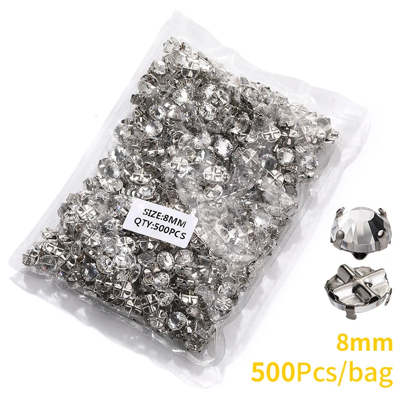 Acmore Crystal Transparent Thickened Round Cross Copper Claw Rhinestone Silver Sew on Crystal Stones  Dress Clothing-Diy Accessories