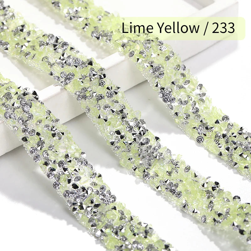 Acmore Crystal Wholesale 1.2cm Bling Self-Adhesive Resin Mesh Strips With Round Point Back Rhinestones Tube Rope for Decoration Garment