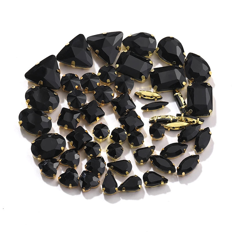 Acmore Crystal Factory Sale Mixed Shapes Crystal Glass Sew on Rhinestone With Gold Claw for DIY Jewelry Hair Clips Wedding Dress