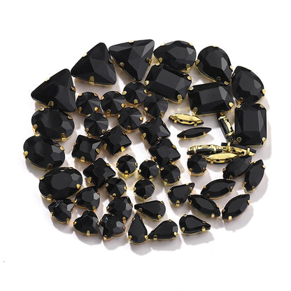 Acmore Crystal Factory Sale Mixed Shapes Crystal Glass Sew on Rhinestone With Gold Claw for DIY Jewelry Hair Clips Wedding Dress
