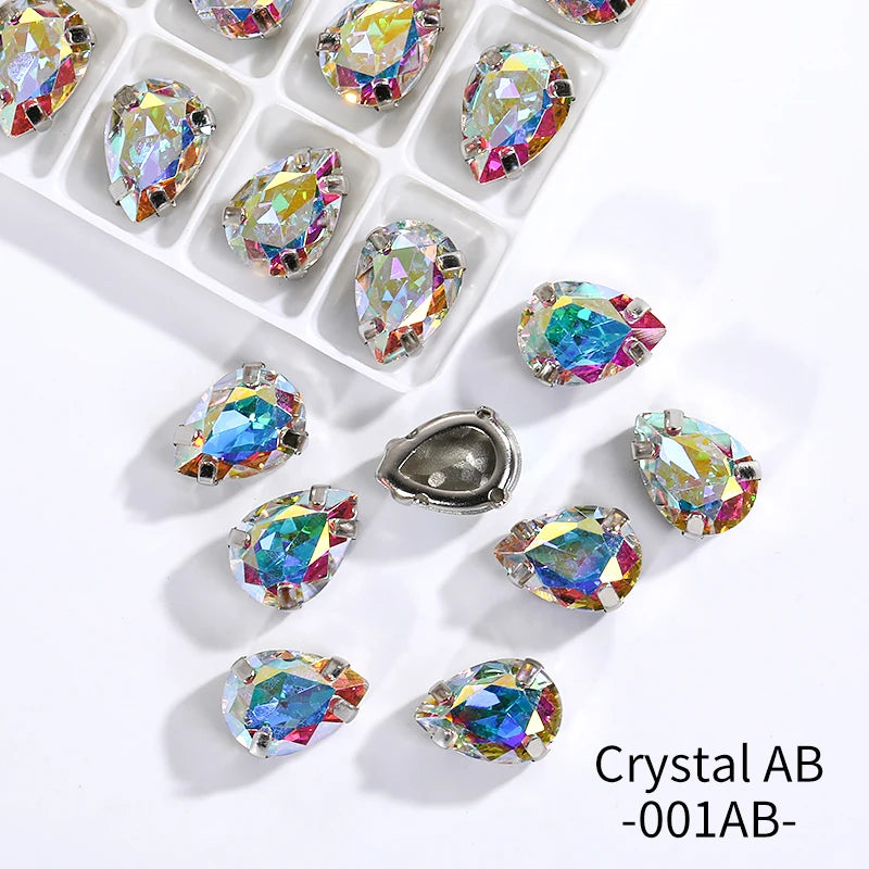 Acmore Crystal Crystals Rhinestone With Claw Strass Gems Sew on Rhinestone Drop Shape Crystal Fancy Stone With Claw for Garment