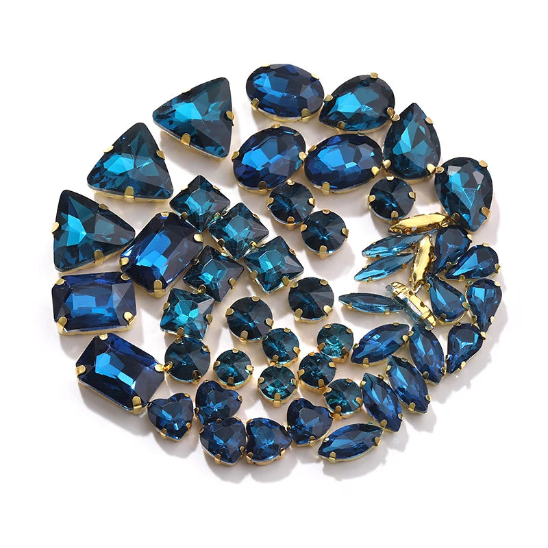 Acmore Crystal Factory Sale Mixed Shapes Crystal Glass Sew on Rhinestone With Gold Claw for DIY Jewelry Hair Clips Wedding Dress