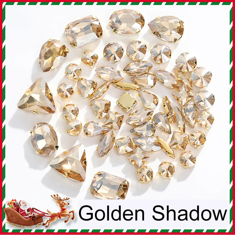 Acmore Crystal Christmas Theme Color Mixed Shapes Sew on Rhinestone With Golden Claw Setting DIY for Festival Decoration Accessories