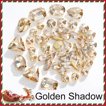Acmore Crystal Christmas Theme Color Mixed Shapes Sew on Rhinestone With Golden Claw Setting DIY for Festival Decoration Accessories