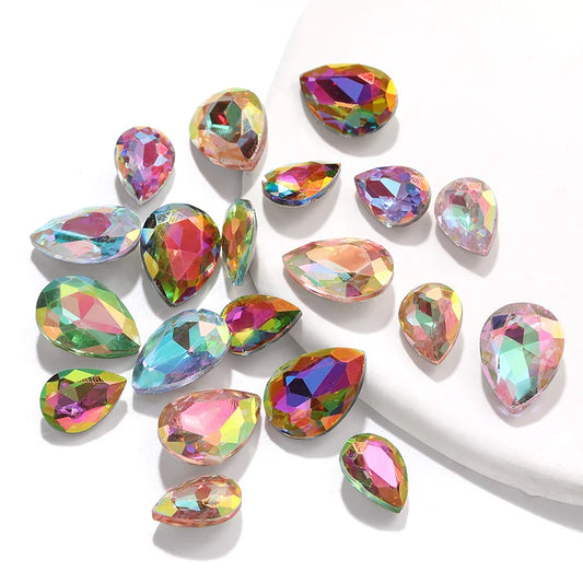 Acmore Crystal New Arrival  Shadow Series Tear Drop Shape Piont Back High Quality Rhinestones Glass Crystal Stone for Nail Art