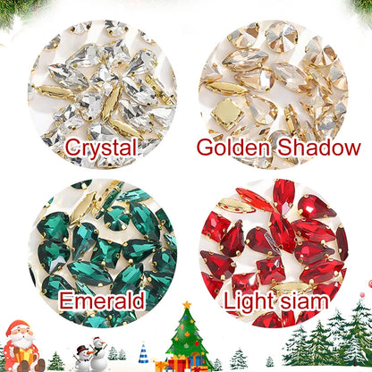 Acmore Crystal Christmas Theme Color Mixed Shapes Sew on Rhinestone With Golden Claw Setting DIY for Festival Decoration Accessories