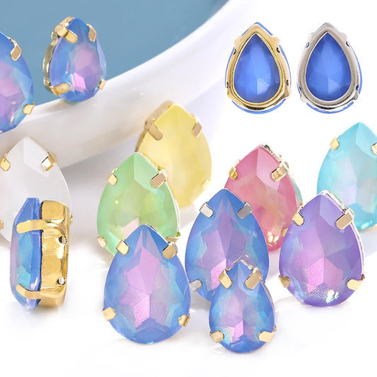 Acmore Crystal Aurora Mocha Pointback Drop Shaped Crystal Stone Rhinestone With Copper Hollow Claw Sew on Garment DIY Accessories