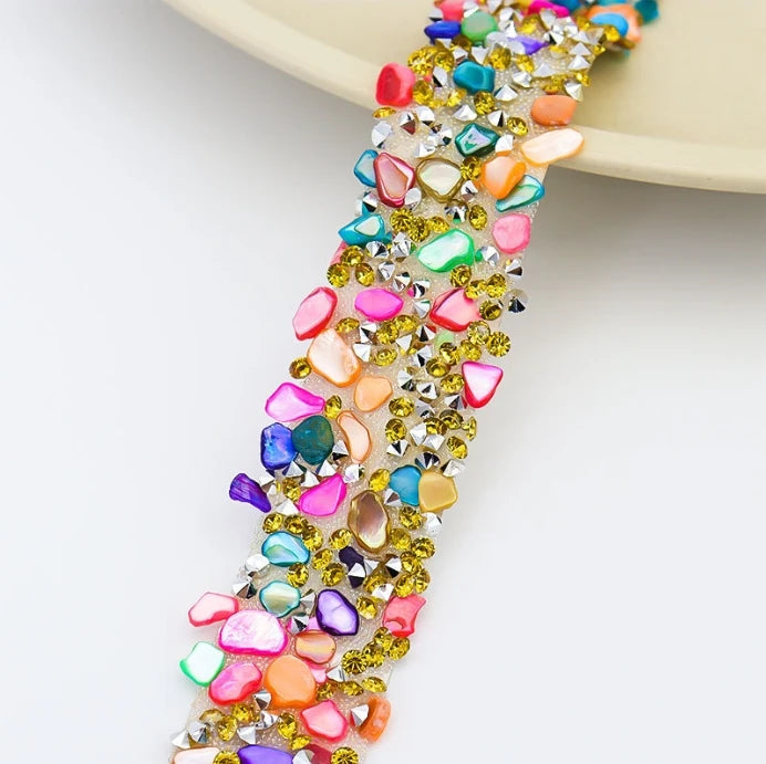 Acmore Crystal  Hot-Fix Gravel Tape 2cm Wide Rhinestone Chain Stone Cake Ribbon Trimming Wedding Decoration Sewing Accessories