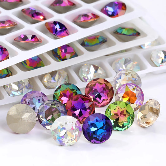 Acmore Crystal Gemstone Flower Round K9 Glass Rhinestones Crystal Pointback Glue on Clothing Making Nail Art Garment Crafts Jewelry