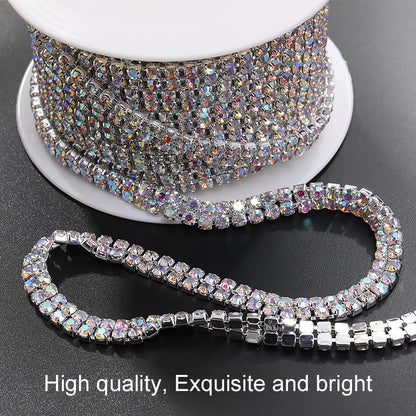 Acmore Crystal SS6-SS16 Crystal ab Stones Rhinestones Sew on Golden/white k Copper Claw Double Row Claw Cup Chain for Garment Jewelry