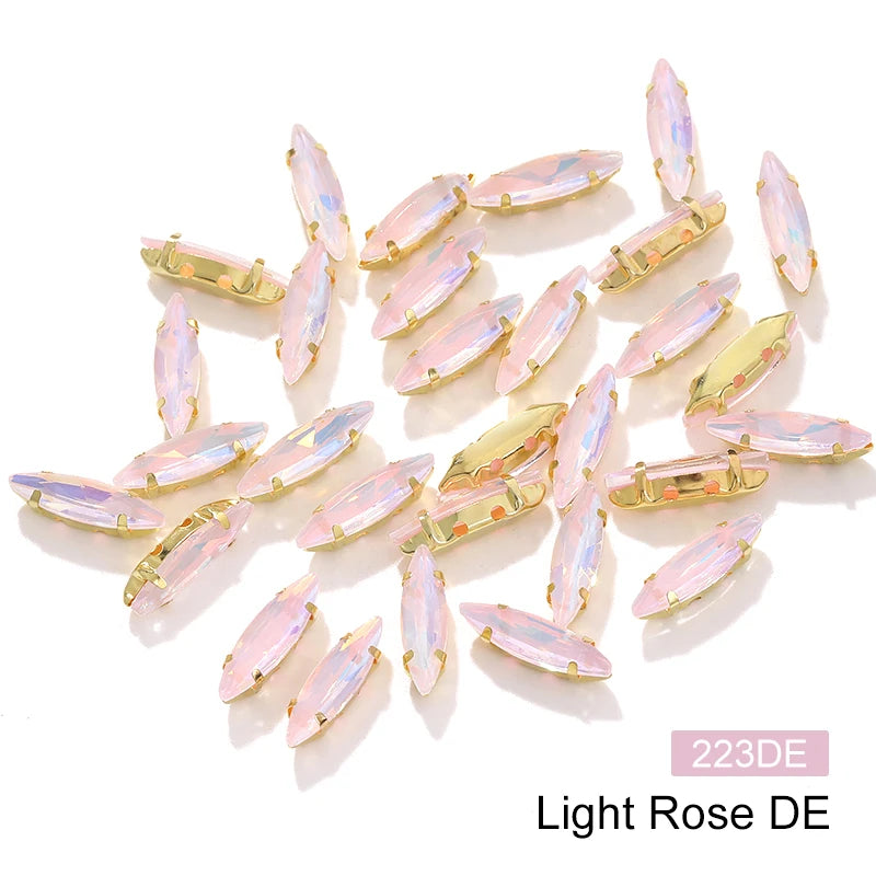 Acmore Crystal 4*15MM  Horse Eye Pointback Sew on Glass Crystal Rhinestones  Mocha Satellite Claw Stones  DIY Clothing Accessories