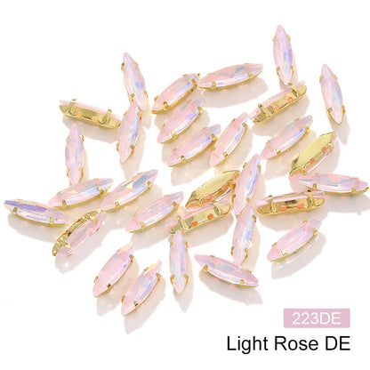Acmore Crystal 4*15MM  Horse Eye Pointback Sew on Glass Crystal Rhinestones  Mocha Satellite Claw Stones  DIY Clothing Accessories