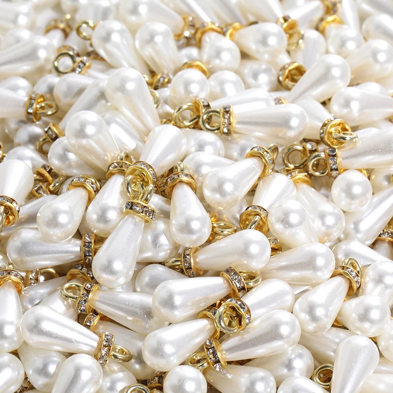 Acmore Crystal Drop Shaped 7*13/10*14/8*15mm Loose Pearl Pendant With Rhinestone Beads DIY for Necklace Earring Bracelet Accessories