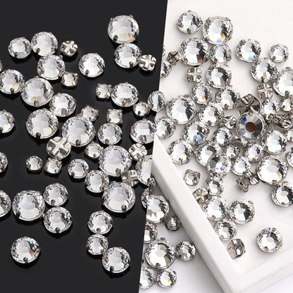 Acmore Crystal Transparent Thickened Round Cross Copper Claw Rhinestone Silver Sew on Crystal Stones  Dress Clothing-Diy Accessories