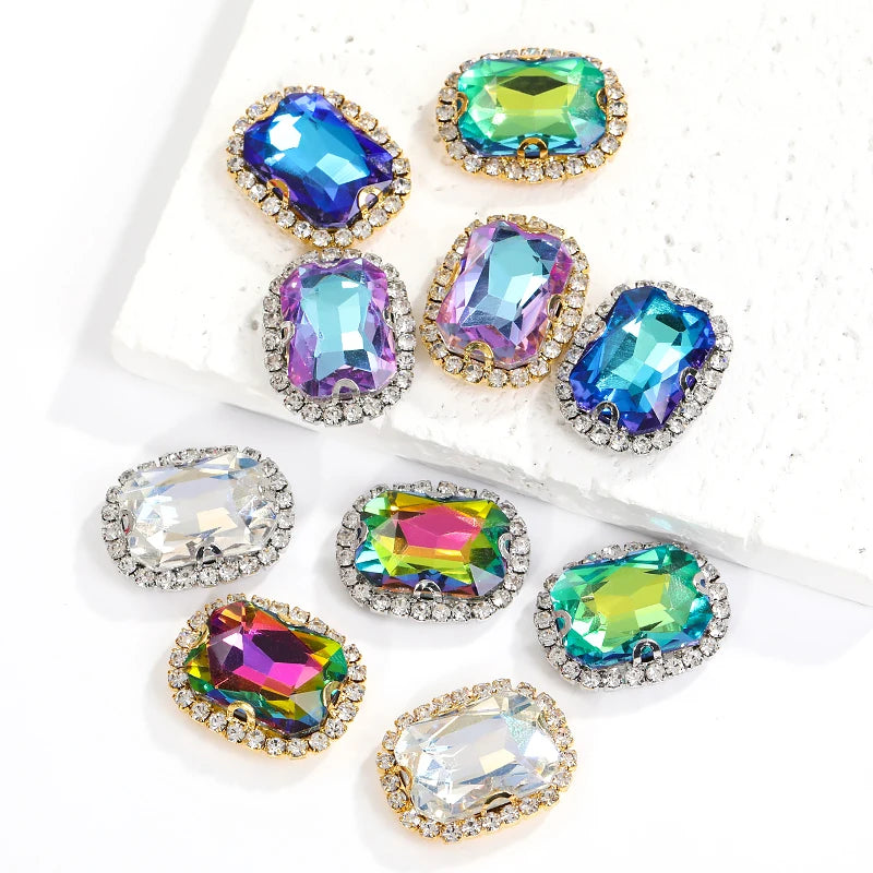 Acmore Crystal Gold Bottom High Quality 13*18mm Rhinestone Beads With Claw Sew on Glass Crystal Stone for DIY Design Accessories