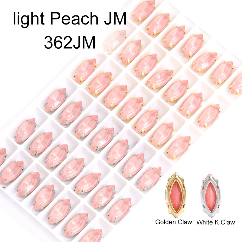 Acmore Crystal Navette Shaped Aurora Mocha Rhinestone Strass Crystal Stones With Hollow Copper Claw Sew on Garment DIY Accessories