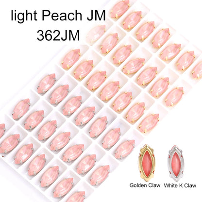 Acmore Crystal Navette Shaped Aurora Mocha Rhinestone Strass Crystal Stones With Hollow Copper Claw Sew on Garment DIY Accessories