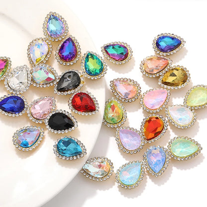 Acmore Crystal New Arrival Double-layers Drop Shape Flat Back Claw Rhinestones Golden Sunflower Sew-on Crystal Glass for Clothing