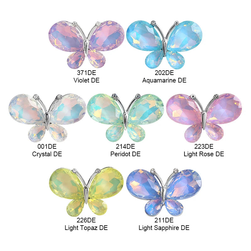Acmore Crystal New Design Loose Rhinestone Butterfly Alloy Flower Shapes Crystal Stone Point Back DIY Clothes Decoration