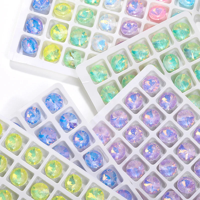 Acmore Crystal High Quality Colorful Point Back Rivoli Shape Glue on Rhinestones Glass Stones Crystal DIY Clothes Design