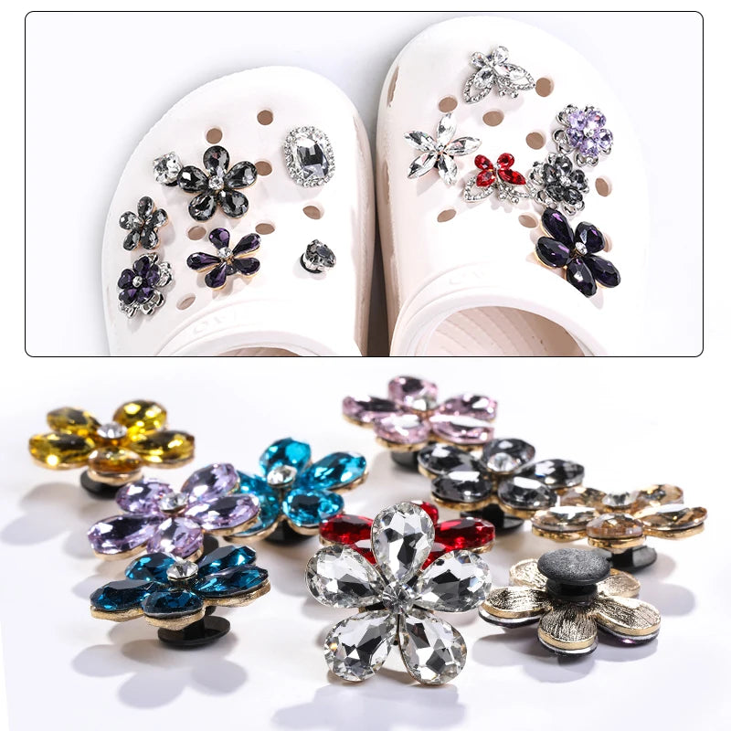 Acmore Crystal Alloy Flower Series 7 Styles High Quality Sew on Crystal Stone DIY Accessories for Summer Beach Hole Shoes Rhinestones