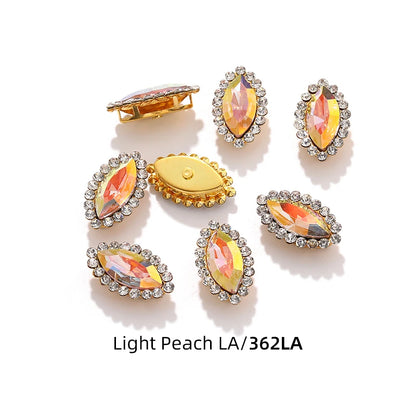 Acmore Crystal New Arrival Double-layers Navette Shape Flat Back Claw Rhinestones Golden Sunflower Sew-on Crystal Glass for Clothing