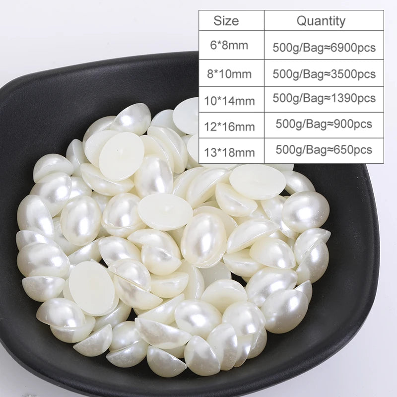 Acmore Crystal Oval Half Shaped Nail Art Garment DIY Deco Jewelry Making ABS Flatback Factory Wholesale Loose Semicircle Pearls Beads