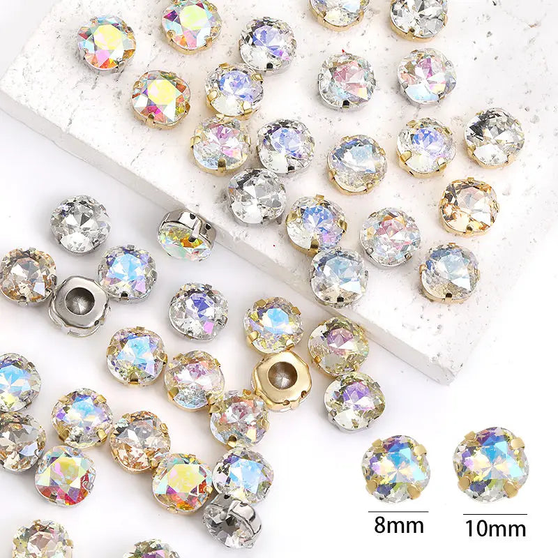 Acmore Crystal High Quality Cushion Shape Crystal Glass Sew on Copper Claw Rhinestones for Clothes Bags Sewing Accessories