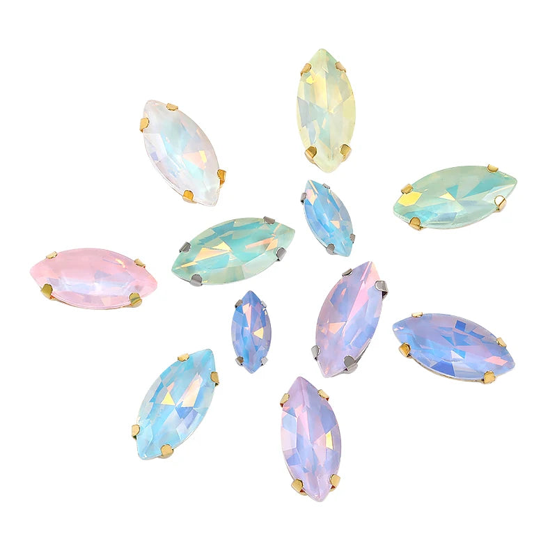 Acmore Crystal High Quality Horse Eye Navette Shape Color Stone With Four Claws Sew on Glass Rhinestones DIY Garment Accessories