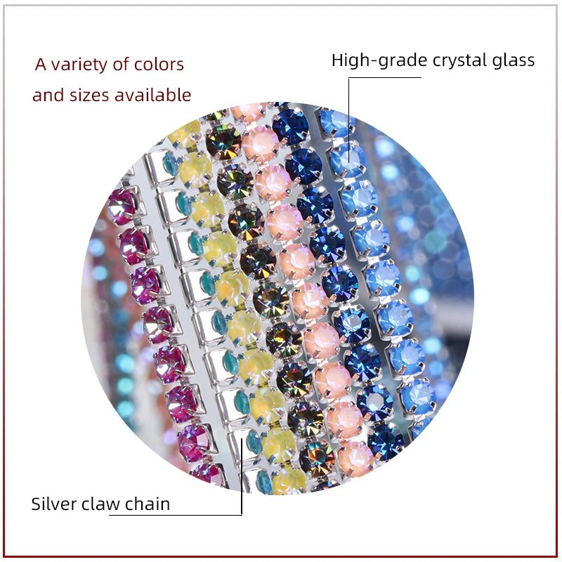 Acmore Crystal Hot Sale SS4-SS12 MI Series Color Shiny Round Stone Glass Silver Claw Rhinestones Chain Art Supplies DIY Accessories