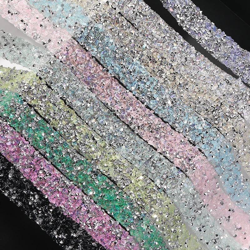 Acmore Crystal Wholesale 1.2cm Bling Self-Adhesive Resin Mesh Strips With Round Point Back Rhinestones Tube Rope for Decoration Garment