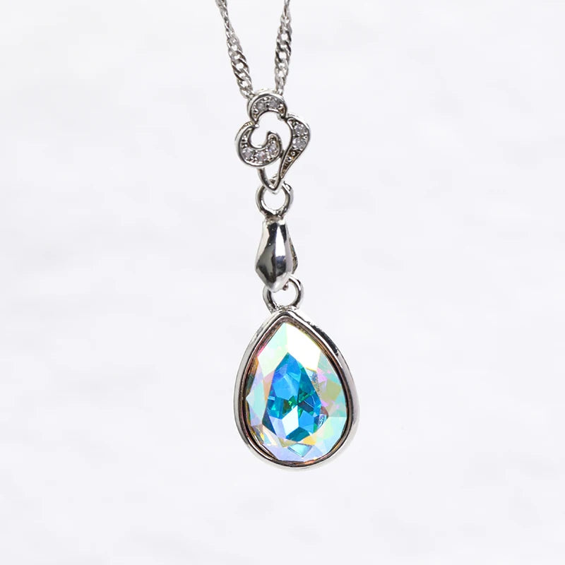 Acmore Crystal Drop Shaped Fancy Shiny Colors K9 Crystal Stones Alloy Back Pendant Necklace Deco Charms Jewelry Rhinestones Accessories