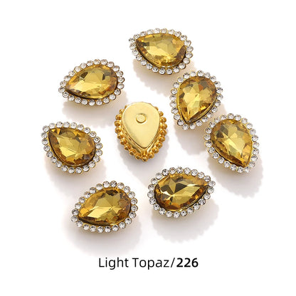 Acmore Crystal New Arrival Double-layers Drop Shape Flat Back Claw Rhinestones Golden Sunflower Sew-on Crystal Glass for Clothing