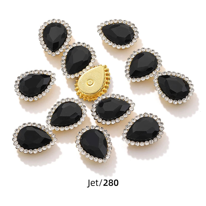 Acmore Crystal New Arrival Double-layers Drop Shape Flat Back Claw Rhinestones Golden Sunflower Sew-on Crystal Glass for Clothing