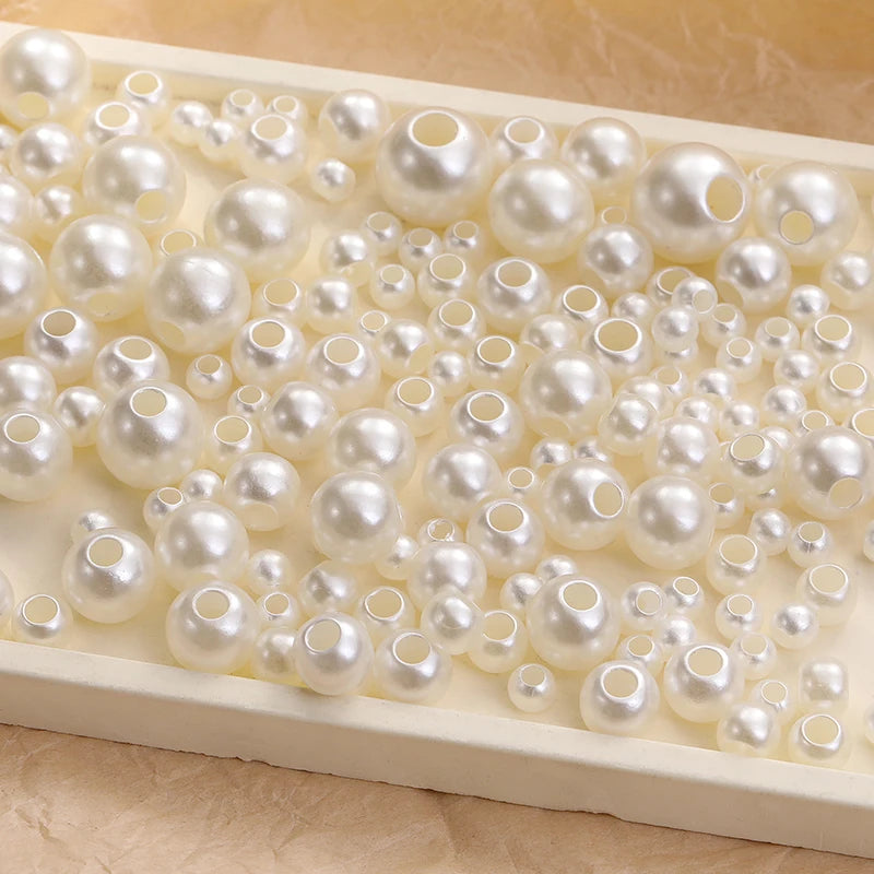 Acmore Crystal Wholesale Pearl Jewelry Beads White Abs Plastic Decoration Pearl Round Loose Pearls in Bulk With Holes