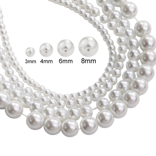 Acmore Crystal 3mm/4mm/6mm/8mm White Glass Imitation Pearl Beads with Hole ABS Loose Beads for Jewelry Making  Decoration Accessories