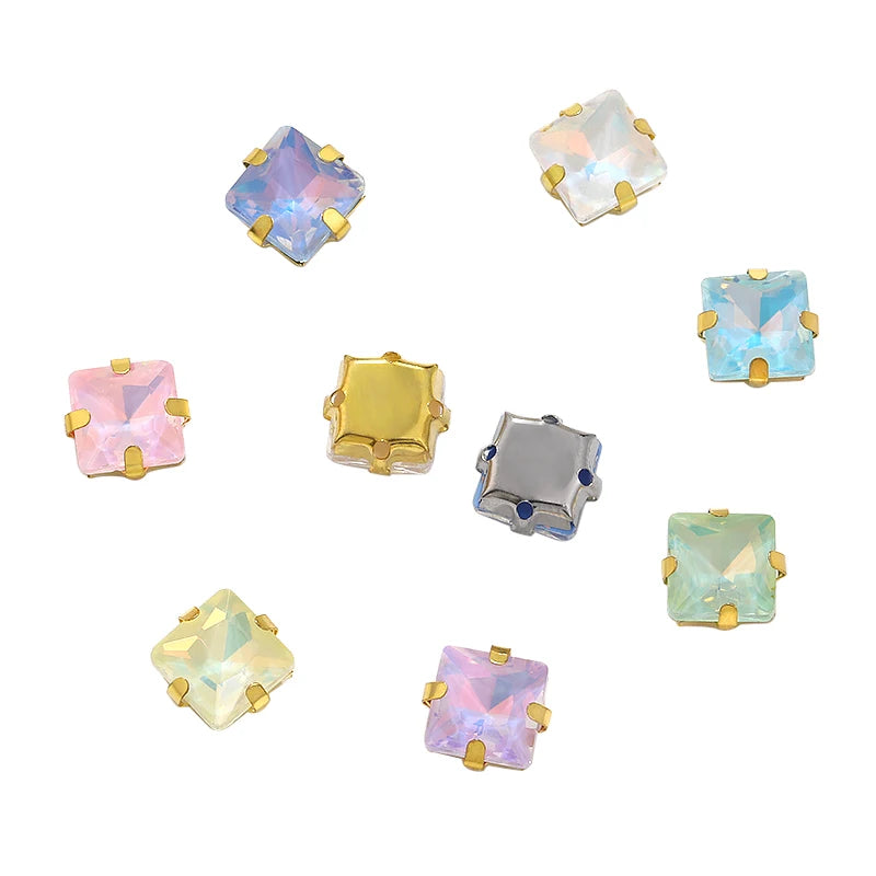Acmore Crystal New Design Princess Square Four Claws Rhinestones Flatback Sew on Fancy Stones Jewelry and Clothing