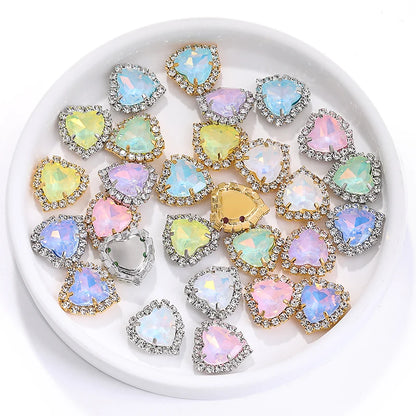 Acmore Crystal Wholesale Sew on Flatback Glass Heart Opal Mocha Loose Rhinestones Crystal Stones  DIY Art Decorations