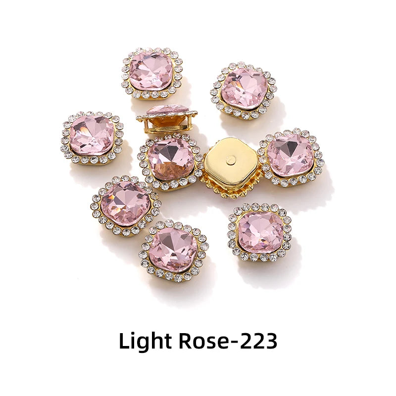 Acmore Crystal New Arrival Double-layers Cushion Shape Flat Back Claw Rhinestones Golden Sunflower Sew-on Crystal Glass for Clothing